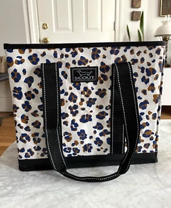 SCOUT Tote Bag Blue And Bronze Leopard Animal Print - Picture 1 of 6