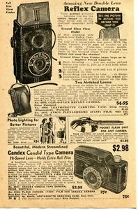 1950 Kleingedruckte Anzeige von Clix-O-Flex Reflex & Candex Clix Deluxe Candid Kamera - Bild 1 von 2