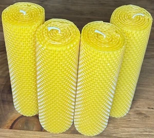 Handmade Pure Beeswax Honeycomb Large Pillar Candle, 7.75" H, 2.125" d - Picture 1 of 17