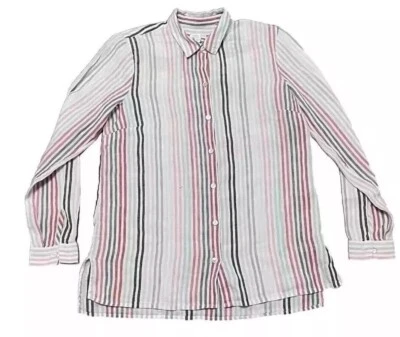 J. Jill Love Linen Button Down Shirt Size XS Pink  Grey Striped Linen Beach - Image 1 of 4