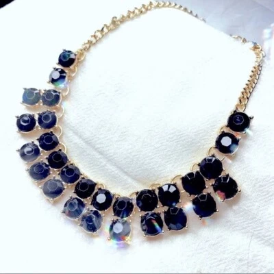 ❤️Seller’s Pick❤️ Elegante Festa Preto Strass Colar Corrente Banhado a Ouro - Imagem 1 de 3