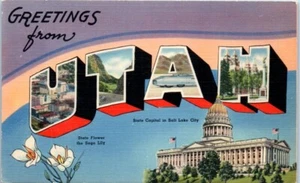 Greetings from UTAH UT large letter linen - Postcard - Bild 1 von 2