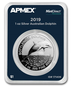 2019 Australia 1 oz Silver $1 Bottlenose Dolphin (MintDirect® Premier) TEP