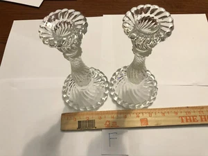 Pair Of Vintage Clear Glass Candle Holder - Picture 1 of 3