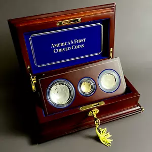 2014 W America's First Curved Coins 3-Coin Set Baseball Proof Gold Silver RC738 - Picture 1 of 19