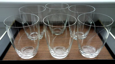 6 zarte Wassergläser Saft Becher Linien Schliff 50er Jahre Gral Glashütte 250 ml - Bild 1 von 4