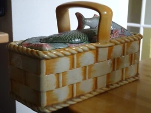 CESTA DE COLECCIÓN PECES MAYÓLICA SARREGUEMINES FRANCIA AÑOS 20 Longitud: 12,60" - Imagen 1 de 12