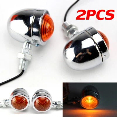 Motorcycle Amber Chrome Bullet Turn Signal Light Indicator For Harley Cafe Racer - Image 1 of 4