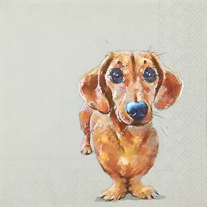 U363# 3 servilletas de papel individuales para decoupage divertido perro Dachshund amigo en gris - Imagen 1 de 10