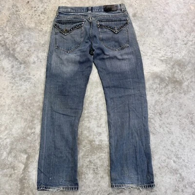 NBN Gear Jeans Hombre 34x32 y2k Grunge Patinador Emo Gótico Azul Tachonado Solapa Bolsillo Foto 1 de 4