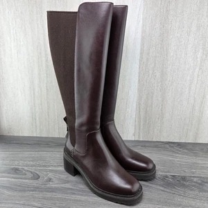 Cole Haan Gema Tall Lug Boots Size 8 Womens Burgundy Brown Leather Waterproof - Picture 1 of 12