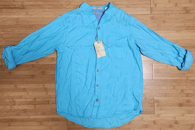 Roundtree and Yorke Caribbean Shirt Mens Small Blue Tropical Palm Roll Up Sleeve - Image 1 of 4