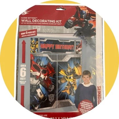 Transformers Wall Decorating Birthday Kit Optimus Prime Bumble Bee 5pc Set 6ft C - Image 1 of 4