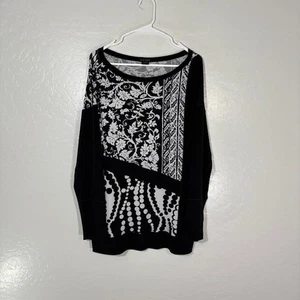 Eva Varro Pullover Womens XL Black White Floral Geometric Long Sleeve Blouse USA - Picture 1 of 6