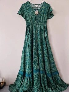 Apricot Summer Maxi Dress Long Boho Dress Crochet Trim Green Size 8 Viscose - Picture 1 of 3