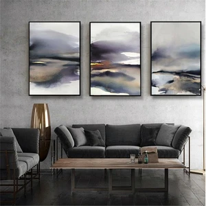 Yellow Black Abstract Ink Painting Canvas Poster Wall Home Living Room Art Decor - Picture 1 of 14