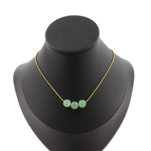 Steine Und Minéraux. Halskette 3 Perlen Aventurine 8 Mm. Kette Stahl Golden Ino - Bild 1 von 5