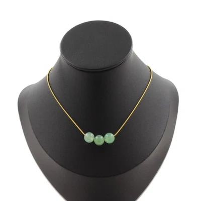 Steine Und Minéraux. Halskette 3 Perlen Aventurine 8 Mm. Kette Stahl Golden Ino - Bild 1 von 4