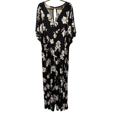 Lane Bryant Black & White Floral Jumpsuit Size 26/28W stretch Jumpsuit - Image 1 of 4