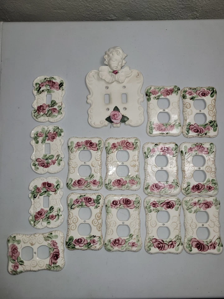 Juego De Colección De 15 Cubiertas De Placa De Salida De Interruptor De Luz De Palanca Floral De Porcelana Foto 1 de 4