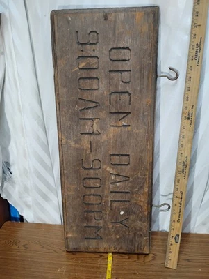 Antiguo letrero de madera enorme vintage abierto 12 horas! Decoración de granja Medio Oeste de doble cara 🔥 Foto 1 de 4
