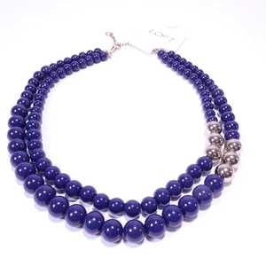 Ann Taylor Women's Blue Glass Bead Gold Accent Two Layer Necklace  NWT 138 - Picture 1 of 10