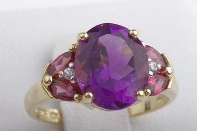 Ring Amethyst Brillanten Diamant 375 9 K Gelb Gold Gr 53 Top! . - Bild 1 von 4