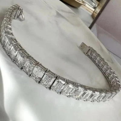 12,50 Ct Smaragd Simulierte Diamant Tennisarmband 7,5" 14k Weißgold Beschichtet - Bild 1 von 4