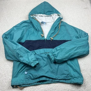 Vintage Charles River Apparel 1/2 Zip Jacket Mens L Teal Blue Color Block Pocket - Picture 1 of 7
