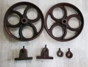 2 Antique 12" Wheels, Industrial Factory Cart Wheels, Hardware, Supports - Picture 1 of 8