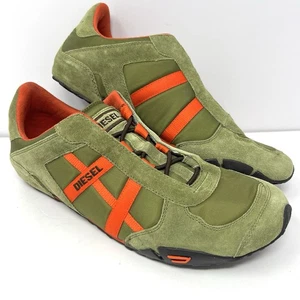 Zapatilla deportiva vintage Diesel para hombre Zach de moda talla 12 verde gamuza naranja Y2K usada en excelente estado - Imagen 1 de 8