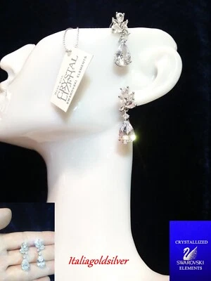 Orecchini Pendenti Argento Donna Cristalli SWAROVSKI ORIGINALI Gioielli Sposa - Immagine 1 di 4