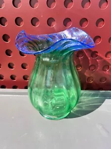 Vintage GIBRALTAR Glass ART DECO VASE Colbate Blue GREEN Vase, STAMPED. - Picture 1 of 12