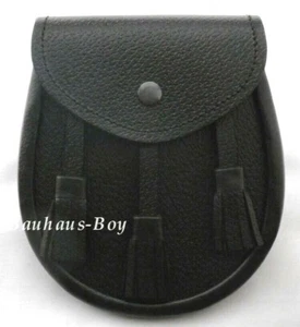 KILT SPORRAN SCHWARZ LEDER TAGESKLEIDUNG EINFACH GENARBT HANDGEFERTIGT IN SCHOTTLAND HERRENMODE - Bild 1 von 3