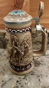 VINTAGE 1988 AVON "INDIANS OF THE FRONTIER" CERAMIC LIDDED STEIN MADE IN BRAZIL - Picture 1 of 12