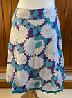 Boden Ladies Teal White Purple Floral Lined Flared Skirt Hemline Frill Size 12R
