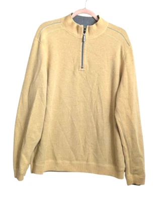 Suéter Tommy Bahama Para Hombres XL Pullover Cuello Acanalado Puño Cuarto Cremallera Amarillo Tostado Foto 1 de 4