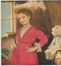  Vintage 1930s-40s Print Girl in Peach Dress Up Playing Dolls
