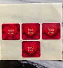 Vintage Red Holographic Conversation Heart Stickers Kiss Hot Lips Hugs Valentine