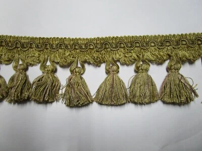 Borla de 6 yardas con flecos 3" DORADO-BRONCEADO/CRUDO-BEIGE Borde de tela para cortinas WIN10 Foto 1 de 4
