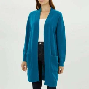 JAEGER CARDIGAN 90% wool 10% cashmere longline teal duster jacket S bnwt £180 - Picture 1 of 3