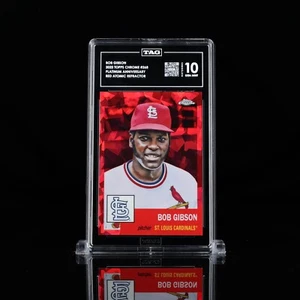 TAG 10 🚨 2022 Topps Chrome Platinum #268 Bob Gibson Red Atomic Refractor /100 - Picture 1 of 4