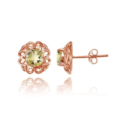 Rose Gold Flashed Sterling Silver Citrine Round Filigree Stud Earrings - Image 1 of 4