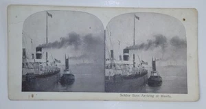 Stereoscope Stereoview Card Soldier Boys Arriving At Manila - Picture 1 of 5