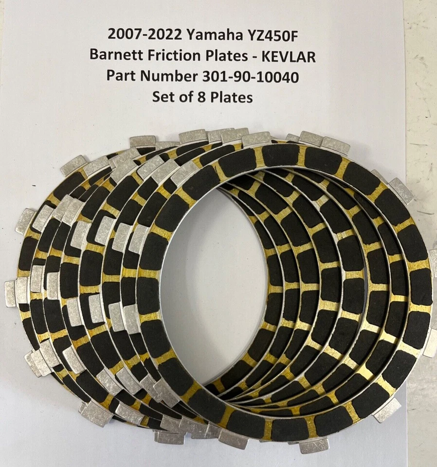 Juego de 8 placas de embrague de fibra de carbono Yamaha YZ450F BARNETT 2007-2022 YZ 450F YZF Foto 1 de 1