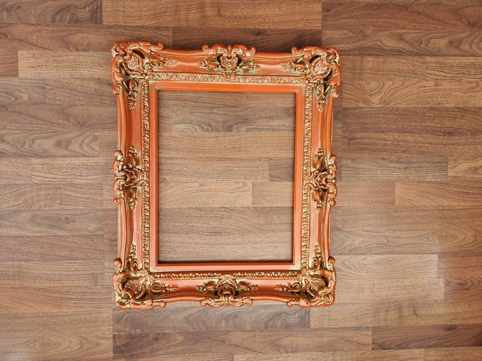 16x20 Distressed Orange Ornate Picture Frame Baroque Frame Artwork Print Poster - Image 1 of 4