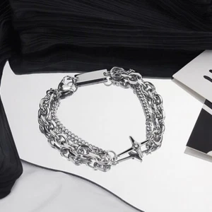 Damen Herren Armband Kettenarmband Doppelarmkette Kreuz Edelstahl Silber - Bild 1 von 1