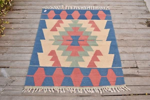 Alfombra turca Kilim 3'x3' tejida a mano Oushak Anatolian Kilim 93x115 cm alfombra de área - Imagen 1 de 8