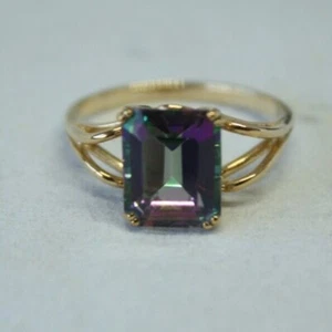 100% Genuine 9k Solid Yellow Gold Huge 4.0CT Mystic Topaz Ring Sz 6.75 or N  - Picture 1 of 11