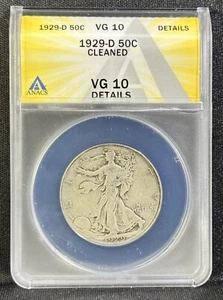 1929-D Walking Liberty Half Dollar ANACS VG10 Details Better Date Hole Filler - Picture 1 of 4